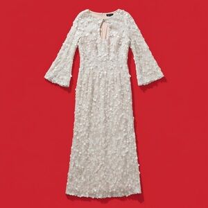 Trina Turk Cream Long Sleeve Maxi Sequin Dress